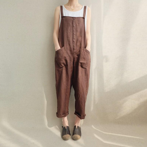 Kismet Collections Pants - Kismet Collections Ava Cotton Overalls (coffee)